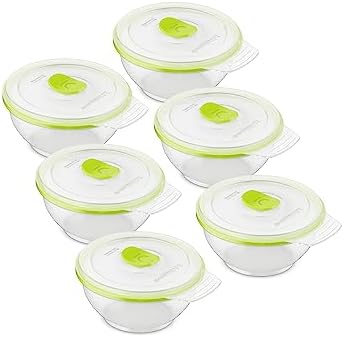 Collapse-it Silicone Food Storage Containers - BPA Free Airtight Silicone Lids, 6 Piece Set of 0.5-Cup Collapsible Lunch Box Containers - Oven, Microwave, Freezer Safe (Green Round) with Bonus eBook