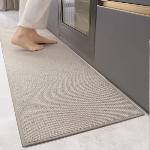 Color G Kitchen Rugs and Mats Non Slip Washable, Absorbent Kitchen Mats Woven Kitchen Runner Rug Easy to Clean Kitchen Floor Mats for in Front of Sink, Laundry Room, Hallway, 17”x47”, Khaki