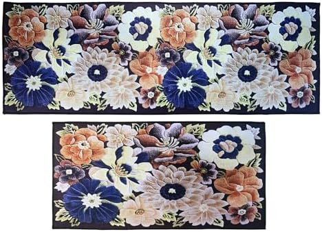 DALISHI Boho Kitchen Rugs Set of 2 Non-Slip Boho Kitchen Rug and Mat Farmhouse Rugs Kitchen Washable Rugs 16 x 31.5 in +16 x 47.3 in (Flower Rugs)