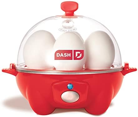 DASH Rapid Egg Cooker: 6 Egg Capacity Electric Egg Cooker for Hard Boiled Eggs, Poached Eggs, Scrambled Eggs, or Omelets with Auto Shut Off Feature - Red