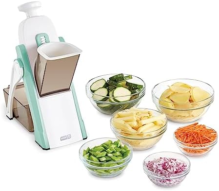 DASH Safe Slice® Mandoline Slicer, Julienne + Dicer for Vegetables, Meal Prep & More with 30+ Presets & Thickness Adjuster - Aqua