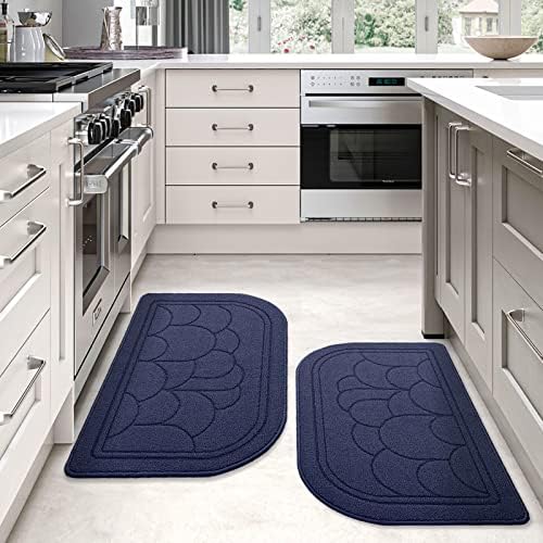 DEXI 2 Pack Kitchen Rugs Mats, Low Profile Inddoor Door Mat, Machine Washable Kitchen Rugs Set, 20"x32"+20"x32", Navy