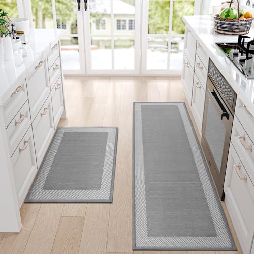 DEXI Kitchen Rugs and Mats for Floor Non Skid Washable Runner Rug in Front of Sink, Laundry Room, Hallway, 17"x29"+17"x59", Grey