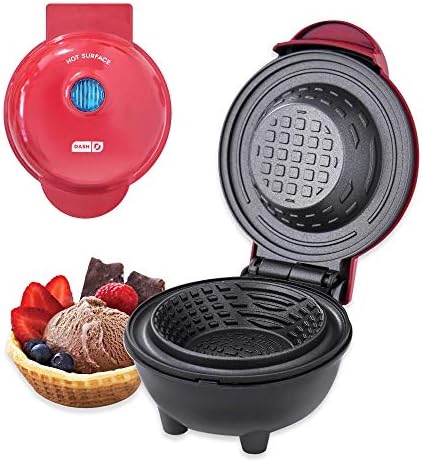 Dash Mini Waffle Bowl Maker for Breakfast, Burrito Bowls, Ice Cream and Other Sweet Desserts, Recipe Guide Included - Red