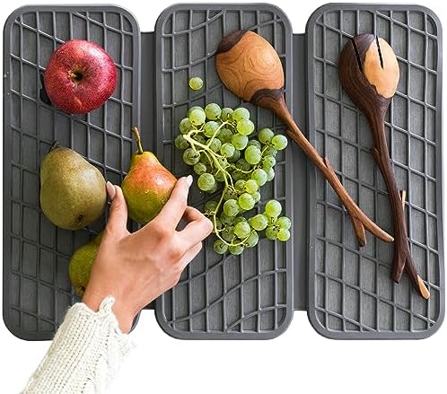 Dorai Home Dish Pad – Collapsible Kitchen Dish Drying Mat – Wrapped in Silicone Webbing to Protect Dishes – Dries Instantly – Modern and Stylish – Minimal Design to Match Any Countertop – Slate