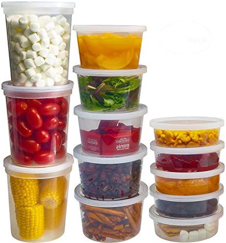 DuraHome Food Storage Containers with Lids 8oz, 16oz, 32oz Freezer Deli Cups Combo Pack, 44 Sets BPA-Free Leakproof Round Clear Takeout Container Meal Prep Microwavable, Airtight Lids (Mixed Sizes)