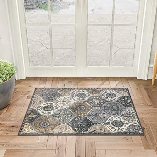 EARTHALL Moroccan Trellis 2x3 Rug Non Slip 2x3 Washable Rug Vintage Entry Rug Floral Print Kitchen Rugs Boho Indoor Rugs for Entryway/Living Room/Kitchen/Laundry Room