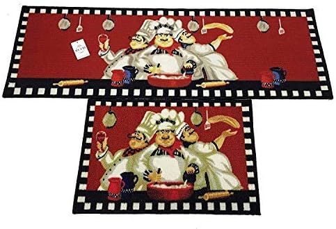 EUCH Non-Slip Rubber Backing Carpet Kitchen Mat Doormat Runner Bathroom Rug 2 Piece Sets,15"x47"+15"x23" (Three Chef)