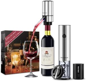 Electric Wine Opener Set, Roter Mond Automatic Wine Bottle Opener set with Electric Wine Decanter Aerator Wine Foil Cutter 2 Vacuum Stoppers, 5-in-1 Wine Gift for Home Party Thanksgiving Christmas