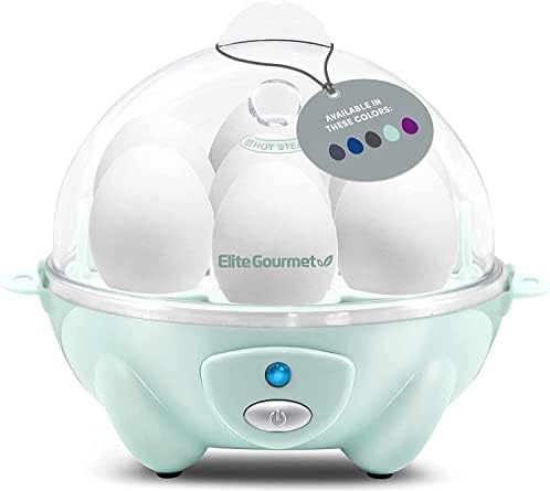 Elite Gourmet EGC007M# Rapid Egg Cooker, 7 Easy-To-Peel, Hard, Medium, Soft Boiled Eggs, Poacher, Omelet Maker, Auto Shut-Off, Alarm, 16-Recipe Booklet, BPA-Free, Mint, 7 Egg