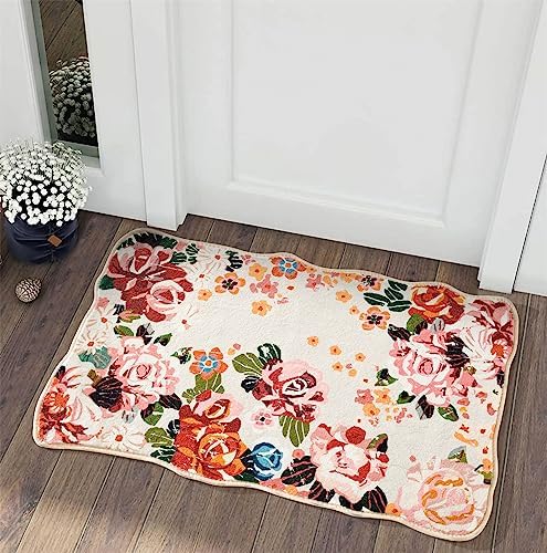 Estmy Pink Boho Floral 2x3 Throw Rugs for Kitchen Bathroom Entryway Non Slip Washable, Farmhouse Vintage Country Accent Small Area Rug for Girls Bedroom Nursey Dorm Living Room Thin Indoor Doormat