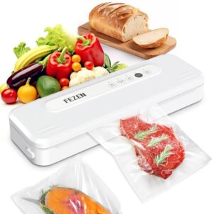 FEZEN Vacuum Sealer Machine for Food, Food Saver Machine 5-in-1 Food Sealer Automatic Vacuum Air Sealing Machine for Dry/Moist Food Storage with Vacuum Seal Bags & Air Suction Hose, White