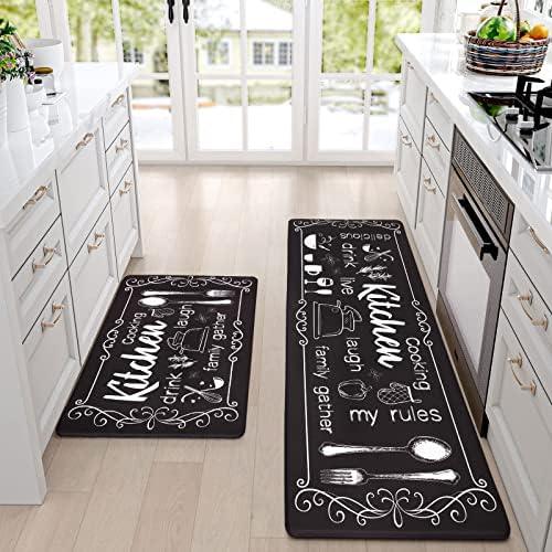 FRAMICS Kitchen Rugs and Mats Cushioned Anti-Fatigue Kitchen Rug, Waterproof Non-Slip Kitchen Mats and Rugs, Dark Brown Memory Foam Kitchen Floor Mat for Home Office Laundry, 17 x 47 + 17 x 30 Inch