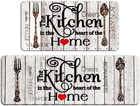 FRESHMINT Farmhouse Kitchen Mats Sets 2 Piece Cushioned Anti-Fatigue Comfort Mat for Home & Office Ergonomically Engineered Memory Foam Kitchen Rug Waterproof Non-Skid, 30" by 17" + 47" by 17",Home