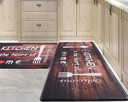 Farmhouse Kitchen Rugs Sets 2 Piece 0.47inch Cushioned Anti Fatigue Kitchen Mat,Memory Foam Kitchen Rug Waterproof Non Slip Standing Mat for Kitchen, Home, Office, Sink, Stove (Coffee)