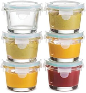 FineDine Glass Meal Prep Food Storage Container - Airtight, Leakproof, Microwave & Dishwasher Safe - Perfect for Snacks, Dips, and Meal Prep (Teal) 6 Count (Pack of 1)