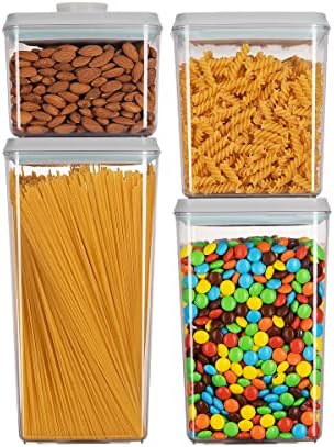 Food Storage Containers, Pop Airtight Food Storage Containers with Lids for Kitchen Pantry Organizing Stackable Container For Cereal Snack Flour Sugar Coffee Spaghetti - 4 Pcs(1.2, 2.0, 2.7, 3.3qt)