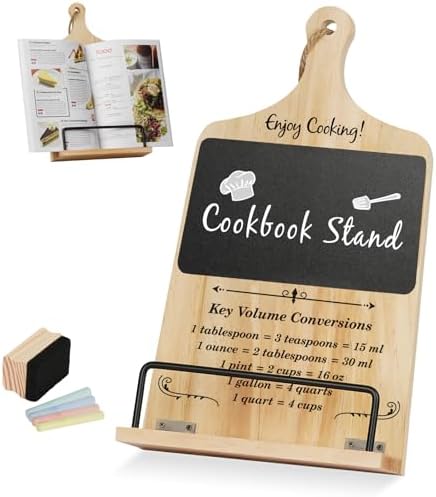 Funistree Cookbook Stand for Kitchen Counter with Chalkboard Eraser, Unique Gifts for Women Mom Grandma Wife Sister Friends Christmas Birthday Anniversary Housewarming, Cookbook Holder Xmas Presents