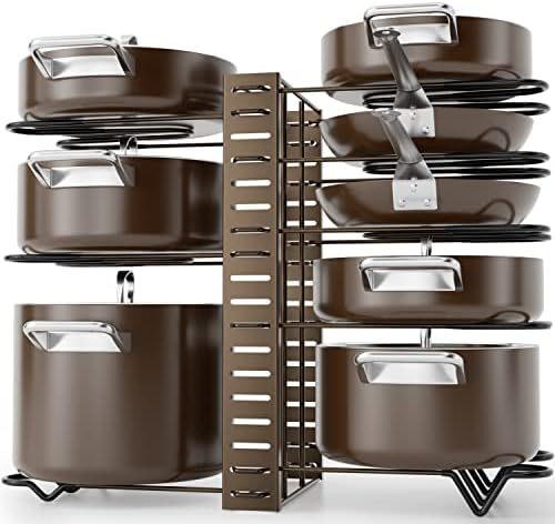 G-TING Pot Rack Organizers, 8 Tiers Pots and Pans Organizer for Kitchen Organization & Storage, Adjustable Pot Lid Holders & Pan Rack, Lid Organizer for Pots and Pans With 3 DIY Methods(Bronze)