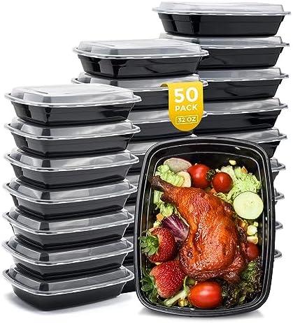 Glotoch Meal Prep Containers Reusable, 50Pack 32oz Plastic Food Prep Storage Containers with Lids,BPA Free,Microwave, Dishwasher Safe Disposable To Go Containers for Meal Plan,Single Compartment