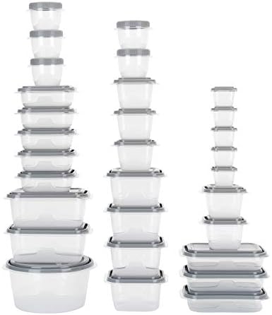 GoodCook EveryWare 60-Piece BPA-Free Plastic Food Storage Container Set, Clear/Grey