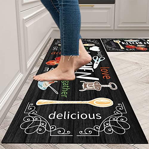 HEBE Farmhouse Kitchen Rug Set of 2 Washable Kitchen Rugs and Mats Set Non Slip Cushioned Kitchen Floor Mat Waterproof Laundry Room Rug Runner for Entryway Hallway Area Rug