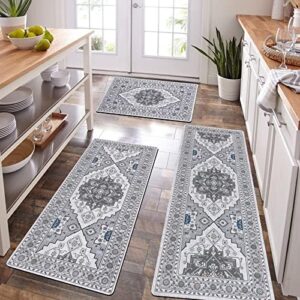 HEBE Vintage Kitchen Rug Sets 3 Piece with Runner Farmhouse Rubber Kitchen Mats for Floor Non Slip Washable Cushioned Kitchen Area Rug Floor Mat Waterproof Hallway Laundry Room Runner Rug