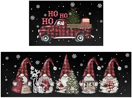 HOLVDENG Christmas Gnome Kitchen Mat Set of 2 Non Slip Thick Truck Kitchen Rugs and Mats for Floor Comfort Standing Mats for Kitchen, Sink, Office, Laundry, 17"x47"+17"x28"