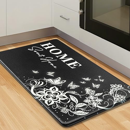 HOTBALZER Kitchen Mat, Cushioned Black Kitchen Rugs, Waterproof Non-Slip Anti Fatigue Kitchen Floor Mats, Comfort Ergonomic Standing Desk Mat for Floor Home Office Laundry (17.3''x28'')