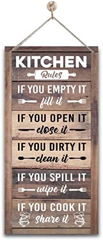 Hanging Kitchen Rules Wood Decor Sign, Rustic Kitchen Wooden Signs, Printed Wood Wall Art Sign, Kitchen Door Rules Rustic Sign, Hanging Wood Sign Kitchen Decor, Funny Farmhouse Kitchen Wall Décor