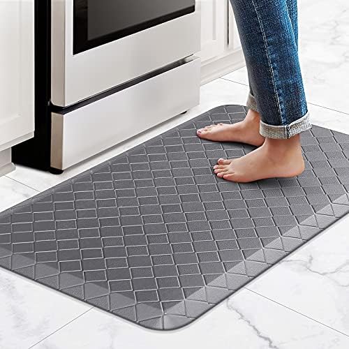 HappyTrends Kitchen Mat Cushioned Anti-Fatigue Kitchen Rug,17.3"x 28",Thick Waterproof Non-Slip Kitchen Mats and Rugs Heavy Duty Ergonomic Comfort Rug for Kitchen,Floor,Office,Sink,Laundry,Grey