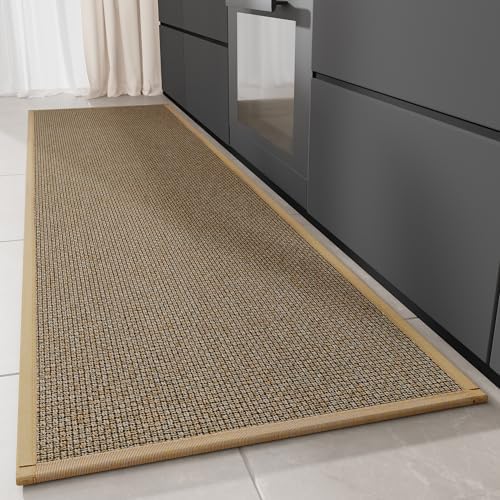 Hargiis Kitchen Rug, Rubber Non Slip Kitchen Rugs Washable, Absorbent Runner Mat for Floor, Machine Washable Standing Mats for in Front of Sink, Door, Laundry, Entryway, Hallway (Brown, 71" × 17.3")