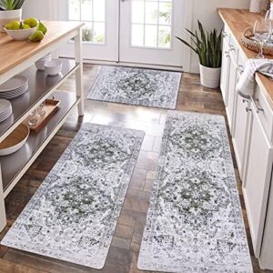 Homcomoda Boho Kitchen Rugs and Mats Sets 3 Piece Non Skid Kitchen Mats for Floor Washable Kitchen Runner Rug Set with Rubber Backing