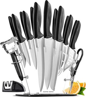 Home Hero 20 Pcs Kitchen Knife Set, Chef Knife Set & Steak Knives - Professional Design Collection - Razor-Sharp High Carbon Stainless Steel Knives with Ergonomic Handles (20 Pcs - Silver)