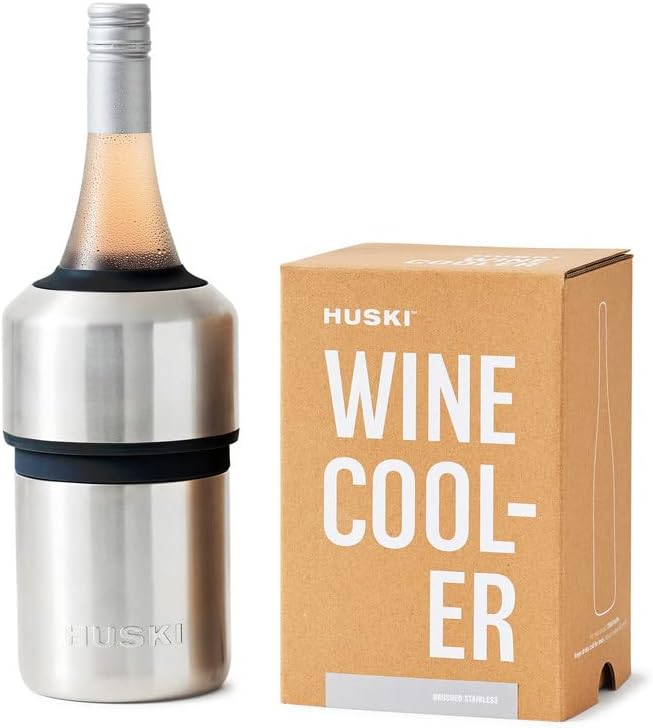 Huski Wine Chiller | Award Winning Iceless Design | Keeps Wine Cold up to 6 Hours | Wine Accessory | Next Generation Ice Bucket | Fits Some Champagne Bottles | Perfect Gift for Wine Lovers (Stainless)