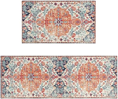 Ideasonna Boho Kitchen Rug Mat Country Rustic Farmhouse Kitchen Rugs Sets of 2 Washable Non-Slip Kitchen Floor Mats for in Front of Sink Boho Kitchen Decor