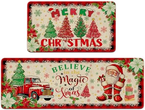 Ideasonna Christmas Kitchen Mat Set of 2 Christmas Rugs Kitchen Decor Holiday Christmas Kitchen Mats for Floor Kitchen Christmas Decorations