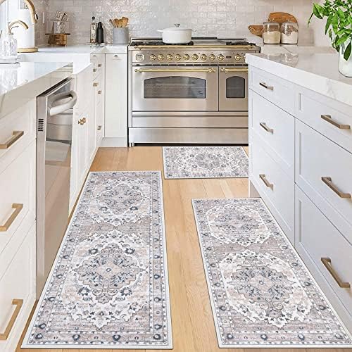 Ileading Boho Kitchen Rug Sets 3 Piece Washable Kitchen Rugs and Mats Non Slip Kitchen Floor Mat Carpets Bohemian Kitchen Runner Rugs for Kitchen Floor Hallway Living Room Laundry Entryway