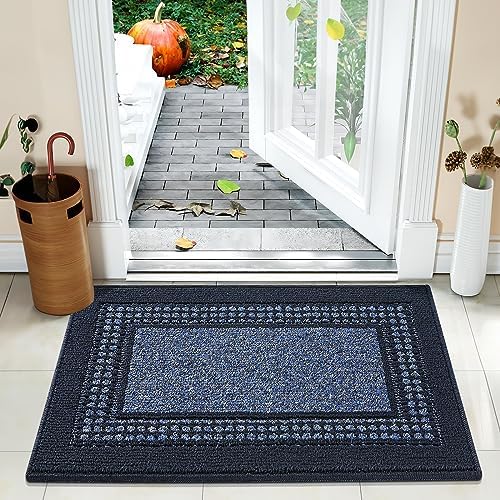 JEEDOVIA Door Mat, Front Doormats for Entrance, Non-Slip Entryway Mats Absorbent Resist Dirt Entry Mats for Home Inside, Washable,19.5"x31",Navy