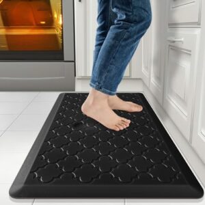 JEEDOVIA Kitchen Mat, 1/2 Inch Kitchen Rugs Non Slip, Cushioned Anti Fatigue Mats for Kitchen Floor, Comfort Waterproof Standing Desk Mat, Kitchen Floor Mats for Home, Office, Sink (17.3"x30" Black)