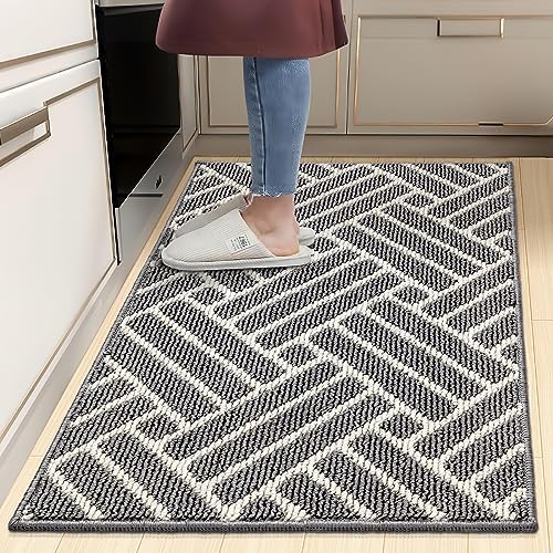 JEEDOVIA Kitchen Rugs, Kitchen Mats for Floor, Non Slip Kitchen Runner Rug, Absorbent Resist Dirt Kitchen Floor Mat for Sink, Home, Door, Entrance, Outdoor, Machine Washable, 19.5"x31", Grey