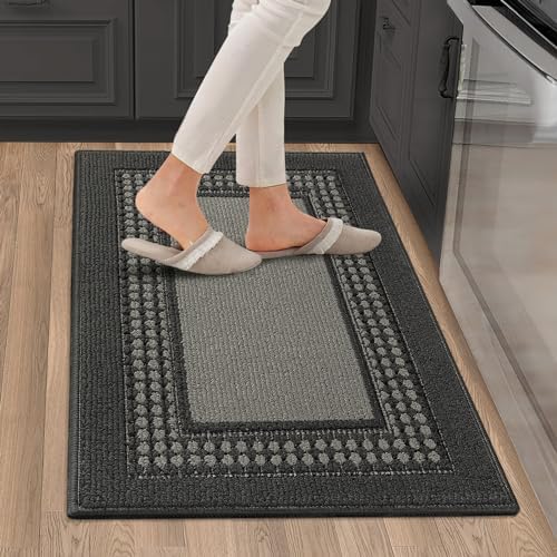 JEEDOVIA Kitchen Rugs Non Slip, Kitchen Mat Absorbent Dirt-Resistant Kitchen Floor Mats, Durable Kitchen Runner Rug for Sink, Laundry, Office, Door, Machine Washable, 19.5"x31", Grey