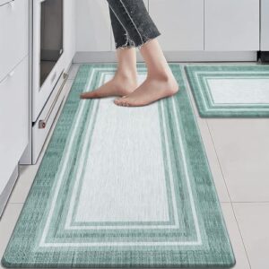 KIMODE Anti Fatigue Kitchen Mats,Farmhouse Kitchen Rugs Non Slip Rubber Backing,Waterproof Kitchen Mat for Floor,Cushioned Standing Mat for Kitchen,Laundry,Sink,Desk,Green