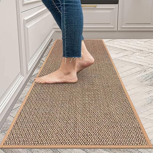 KIMODE Kitchen Mtas 20"x47",Non-Slip Washable Farmhouse Kitchen Runner Rugs,Absorbent Natural Kitchen Mats for Floor Front of Sink,Beige Durable Standing Mats for Hallway/Laundry Room