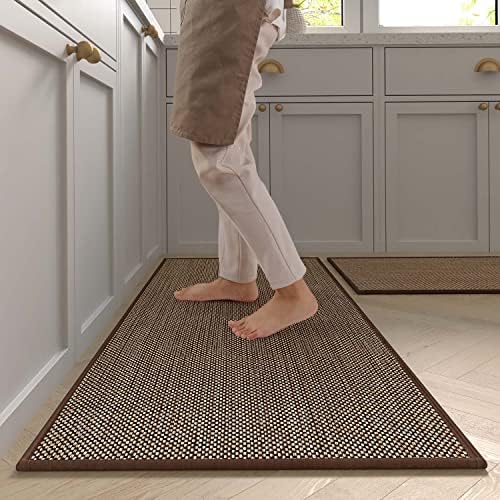 Kitchen Rugs and Mats Washable [2 PCS],Non-Skid Natural Rubber Kitchen Mats for Floor, Runner Rugs Set for Kitchen Floor,Front of Sink, Hallway, Laundry Room 17"x30"+17"x47" (Dark Chocolate)