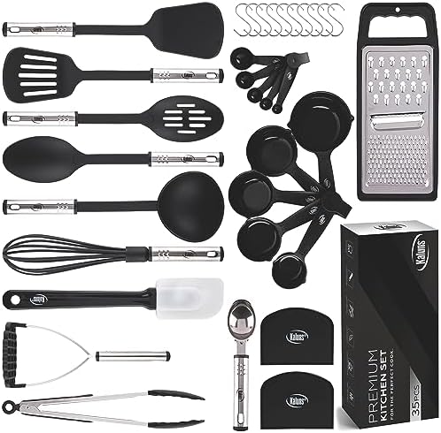 Kitchen Utensils Set Cooking Utensil Sets, Nylon and Stainless Steel Kitchen Gadgets Nonstick and Heat Resistant Home, House, Apartment Essentials Kitchen Accessories Must Haves Pots and Pans set