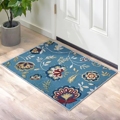 LANSNY Modern Floral Area Rug 2x3 Kitchen Rugs Non Slip Washable Vintage Throw Entryway Rug Kitchen Mats for Floor Doormat Small Carpet for Bedroom Entryway Office