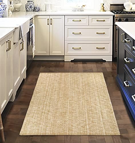 LEEVAN Washable Kitchen Rugs 3x5, Tan/Cream Bedroom Rug, Cotton Woven Entryway Rug, Modern Braided Door Mat, Farmhouse Living Room Rug, Reversible Carpet for Laundry Room Front Porch Outdoor Rug