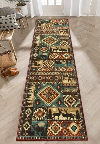 LIVEBOX Machine Washable Christmas Runner Rug 2.5x8 - Kitchen Rug Runner Long Entryway Rug, Non-Skid Indoor Western Rug for Bedroom, Low-Pile Carpet Throw Rug for Bathroom Laundry Room,Brown