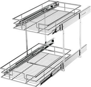 LOVMOR 2 Tier Individual Pull Out Cabinet Organizer 11" W x 18" D, Slide Out Kitchen Cabinet Storage Sliding Shelves